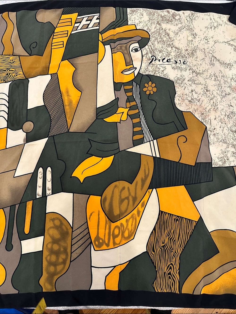 35x33 Picasso-Inspired Abstract Wall Art Print in Mustard Yellow and Olive